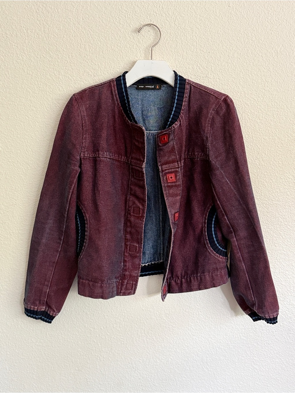 Cop.Copine Vintage Burgundy Overdyed  Denim Jacket size FR 36 US 4
